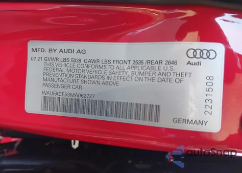 2021 Audi A5 Sportback Premium Plus 45 Tfsi Quattro S Tronic z USA, uszkodzony, nr VIN WAUFACF53MA062727